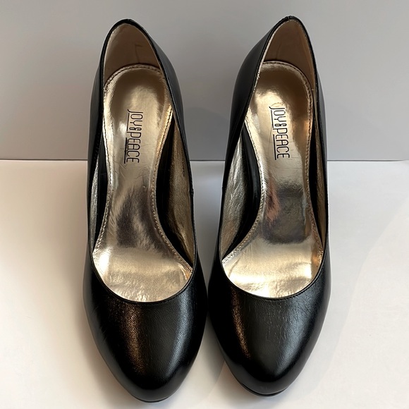 2 for $68 - Size 5.5 Joy & Peace black leather heeled shoes - Picture 1 of 7